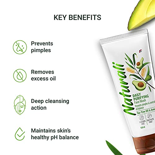 NATURALI Daily Purifying Face Wash | With Tea Tree Oil & Avocado | Prevents Pimples & Controls Oil 100 ML NATURALI Daily Purifying Face Wash | With Tea Tree Oil & Avocado | Prevents Pimples & Controls Oil 100 ML